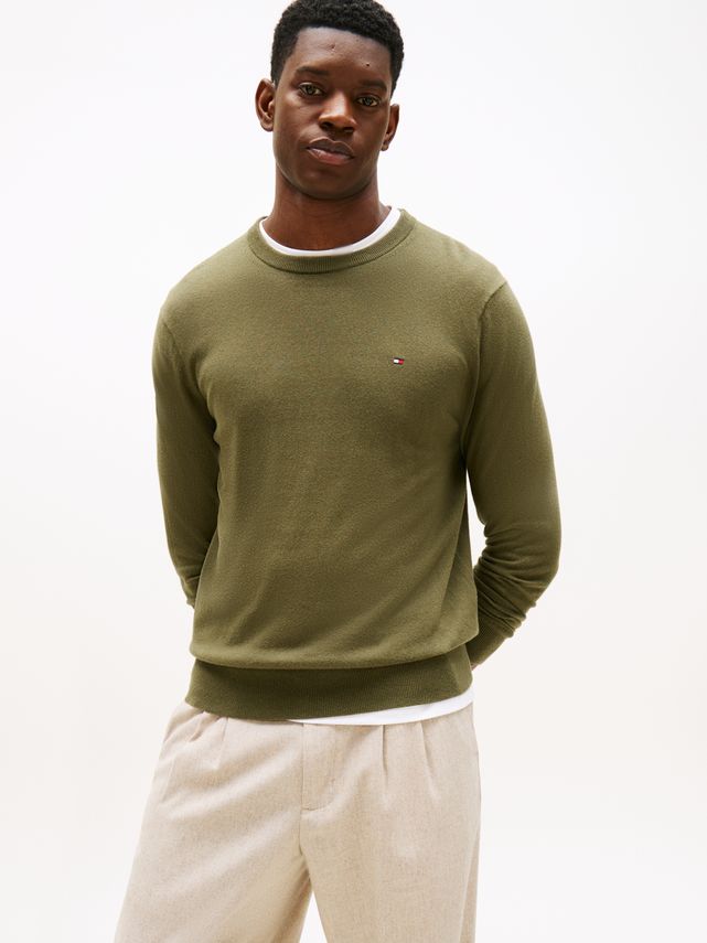 Pima Org Ctn Cashmere Crew Neck Huntsman Green
