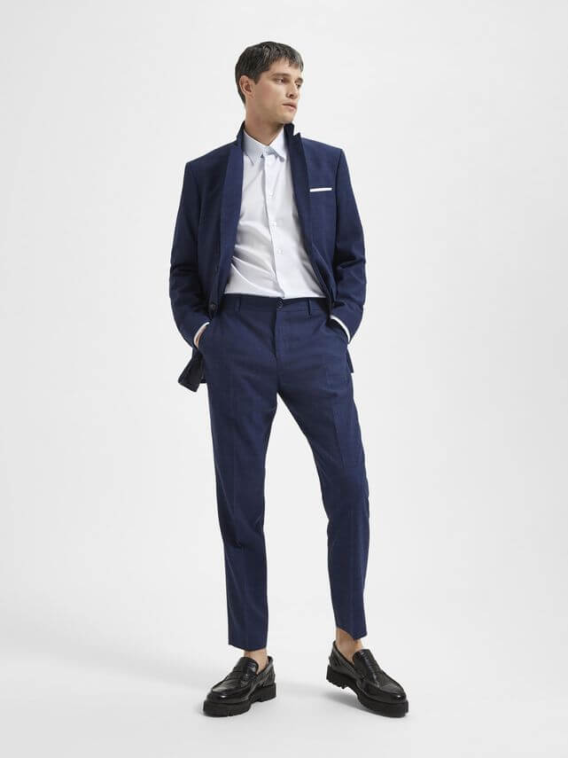 Slim Oasis Linen Bukser Dark Navy