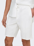 Linus Cot Lin Shorts  Bright White