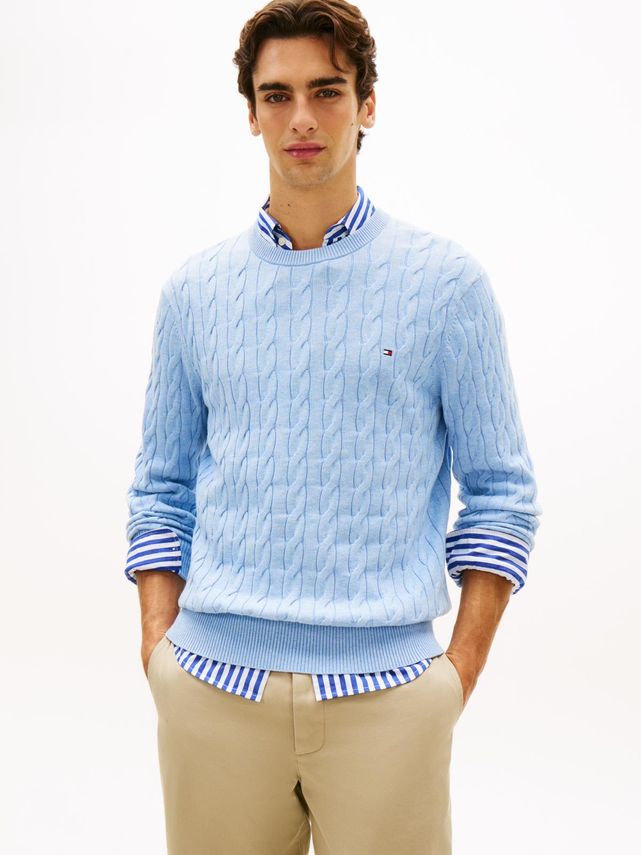 Classic Cotton Cable Crew Neck Vessel Blue