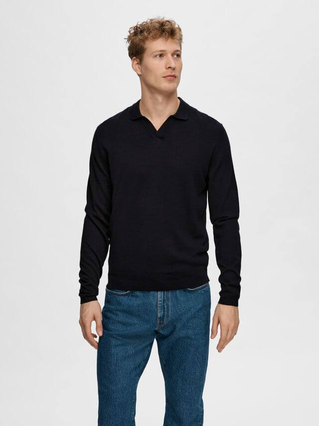 Town Ls Knit Open Polo Sky Captain