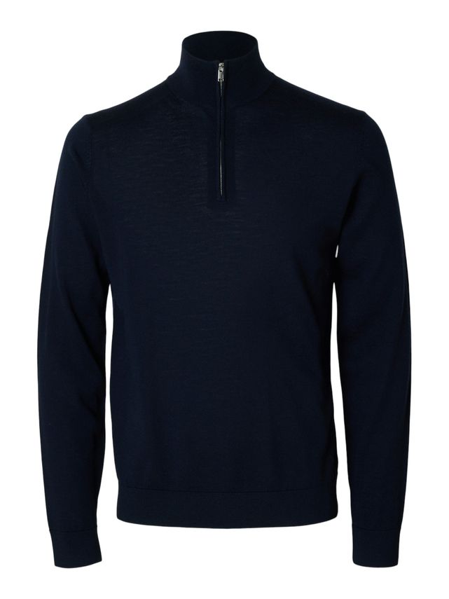 Tray Ls Knit Merino Half Zip Navy Blazer
