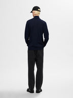 Tray Ls Knit Merino Half Zip Navy Blazer
