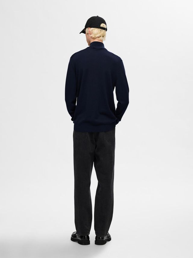 Tray Ls Knit Merino Half Zip Navy Blazer