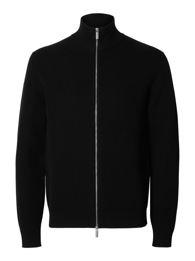 Slhdane Ls Knit Structure Full Zip Black