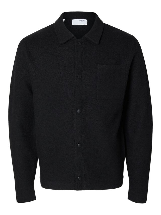 Slhreason Ls Knit Boiled Wool Cardi Black