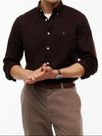 Tommy Hilfiger "FLEX FLANNEL SOLID RF SHIRT" Skjorte Brown
