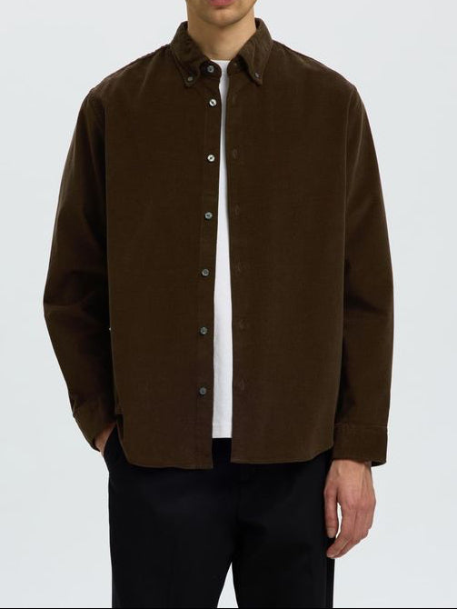 Selected SLMREGCOLE DANNI CORD BD LS SHIRT Brown
