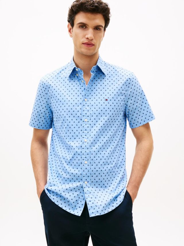 Flex Poplin Prt RF BD S/S Sweet Blue