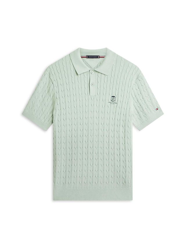 Cable Short Sleeve Polo Mint Grey