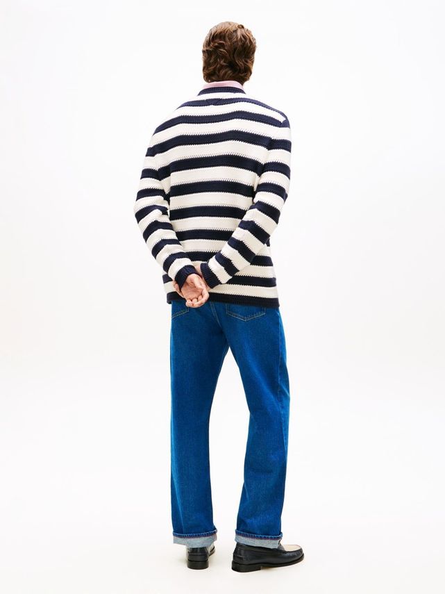 Tommy Hilfiger Crochet Block Stripe Crew Neck Desert Sky