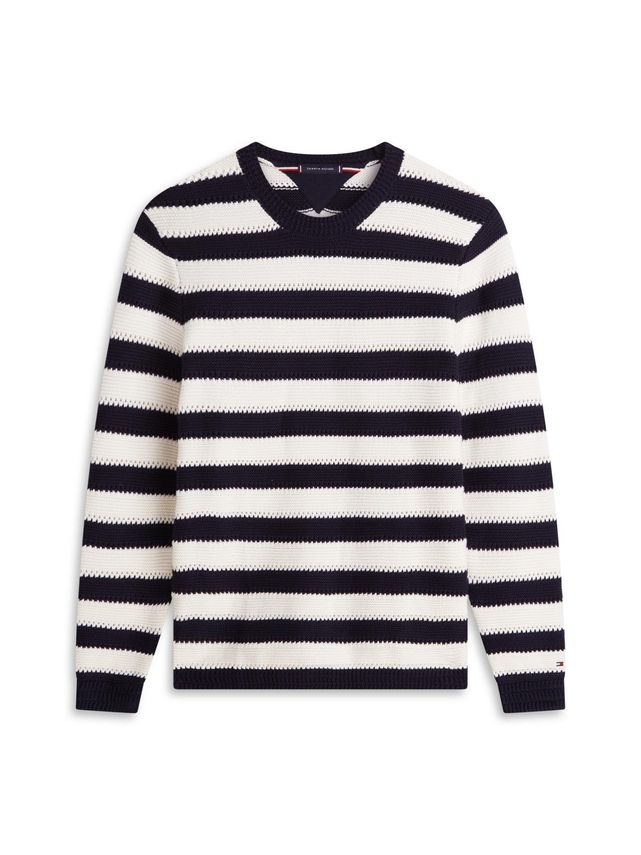 Tommy Hilfiger Crochet Block Stripe Crew Neck Desert Sky