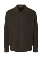 Selected "SLMDRY LS RIB" Polo Cardigan Brown