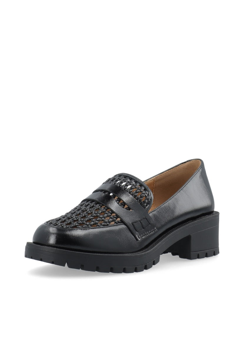 Pearl Penny Loafer Weaved Faux Leather Black