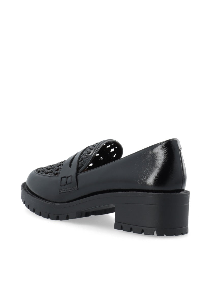 Pearl Penny Loafer Weaved Faux Leather Black