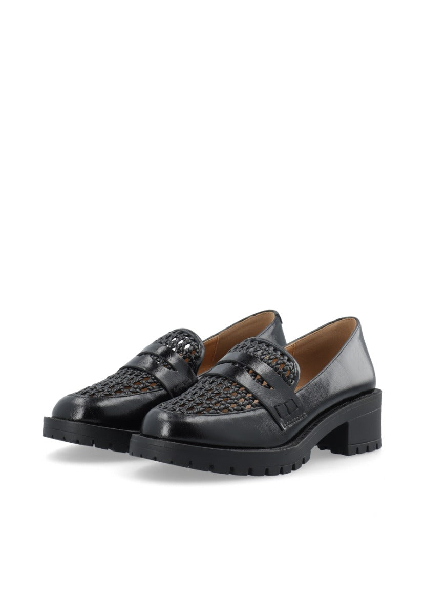 Pearl Penny Loafer Weaved Faux Leather Black