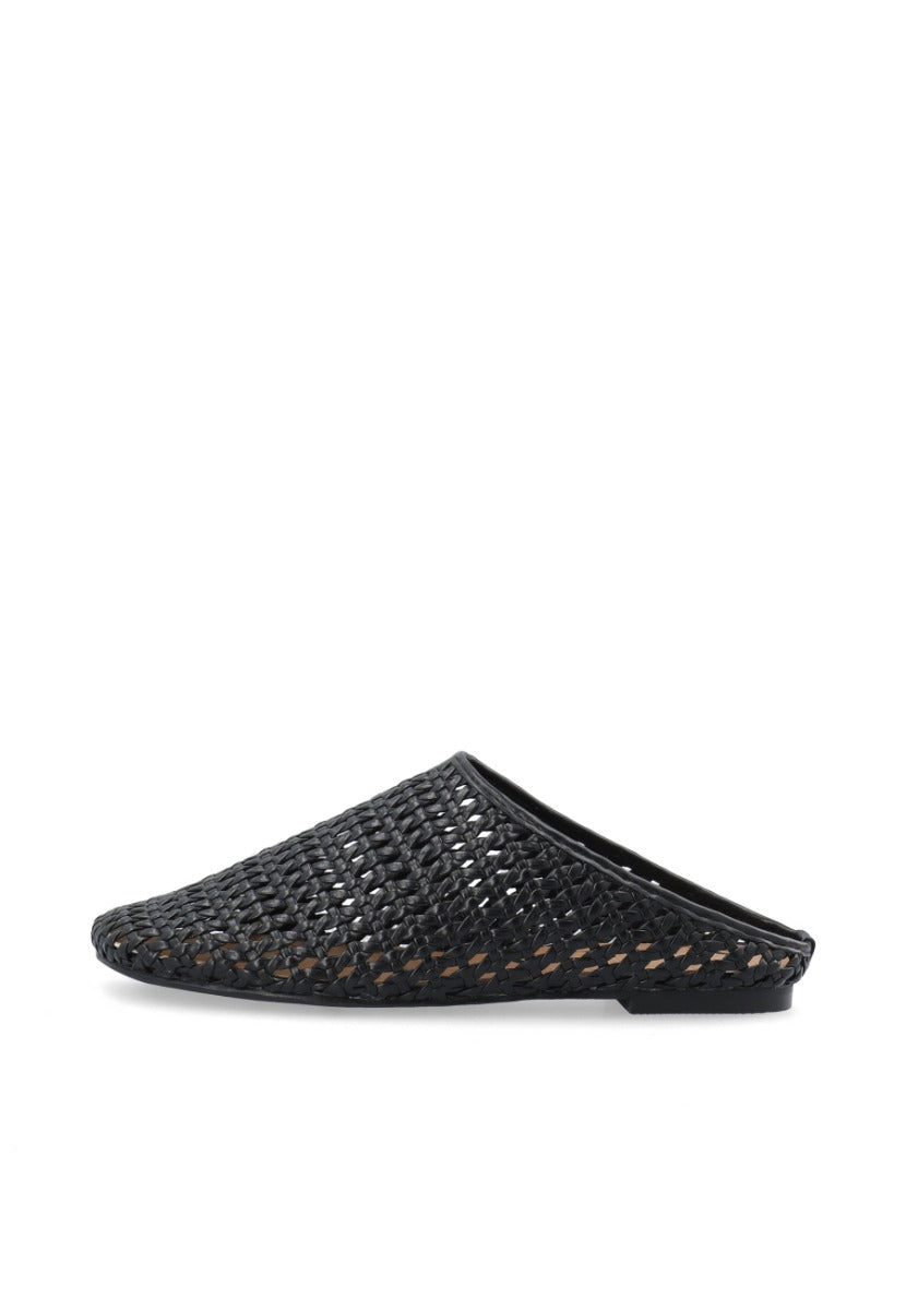 Nera Mule Weaved Faux Leather Sandal Black