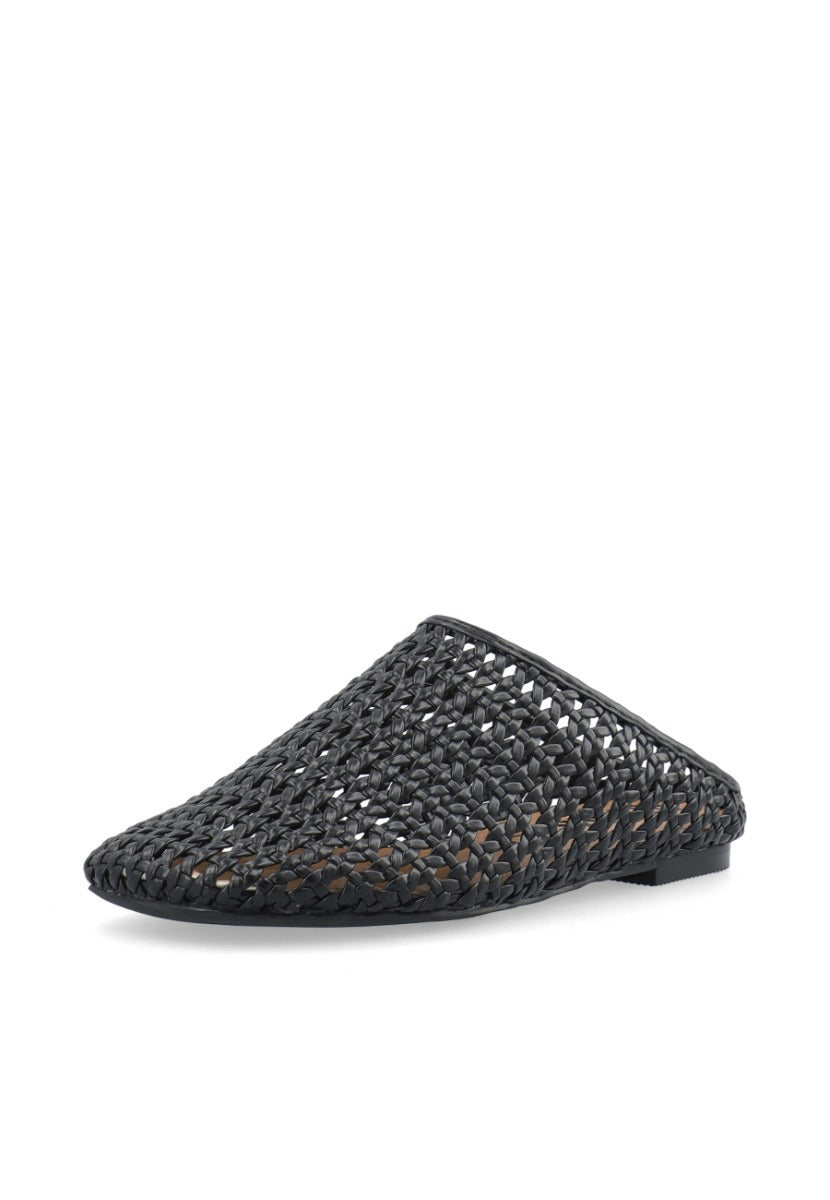 Nera Mule Weaved Faux Leather Sandal Black