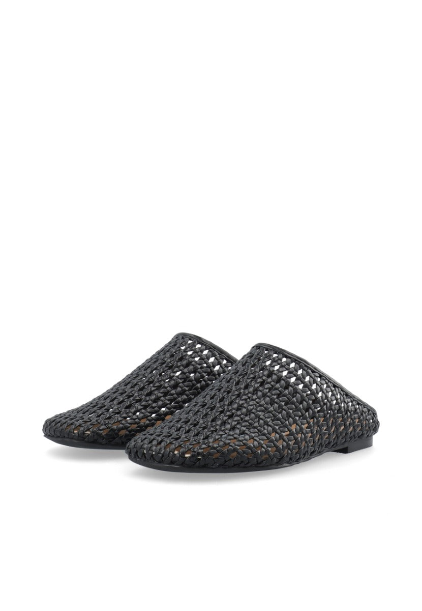 Nera Mule Weaved Faux Leather Sandal Black
