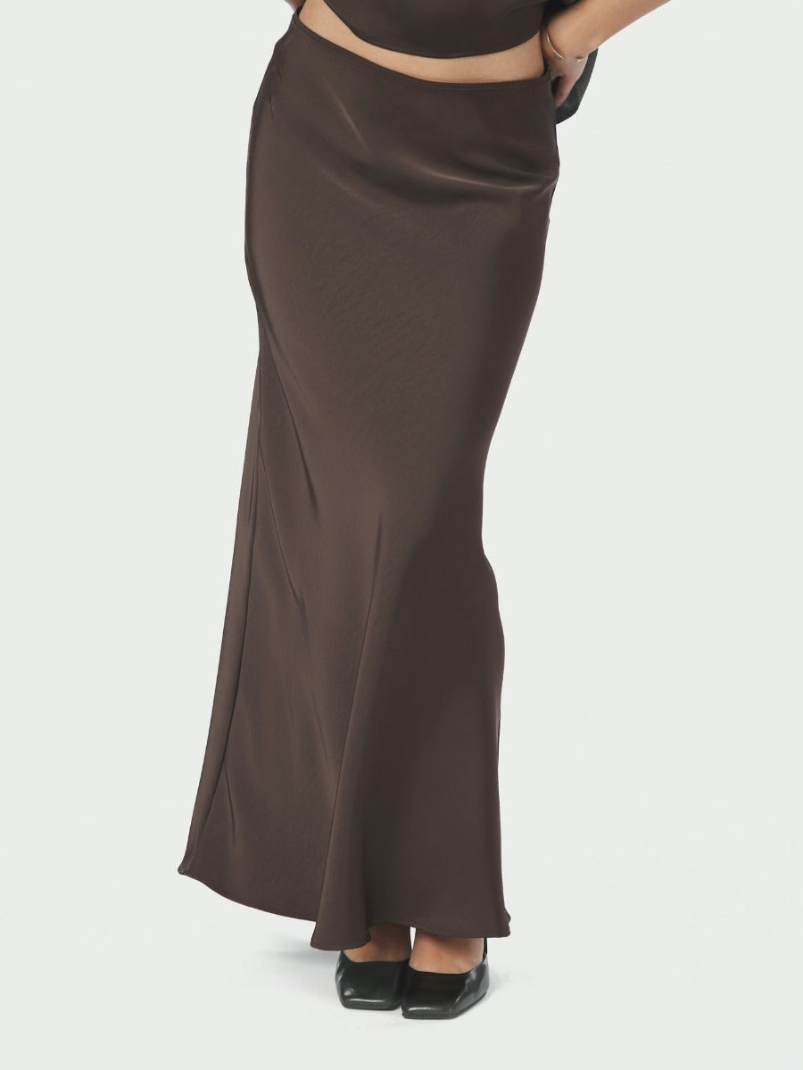 Vicky Heavy Sateen Skirt Dark Brown