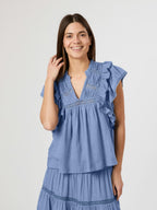 Jayla S Voile Top Smoke Blue
