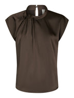 Fleur Drapy Satin Blouse -DARK BROWN