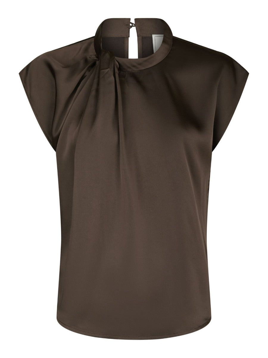 Fleur Drapy Satin Blouse -DARK BROWN