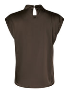 Fleur Drapy Satin Blouse -DARK BROWN