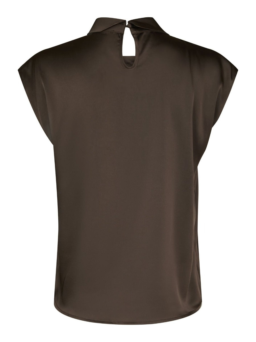 Fleur Drapy Satin Blouse -DARK BROWN