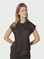 Fleur Drapy Satin Blouse -DARK BROWN