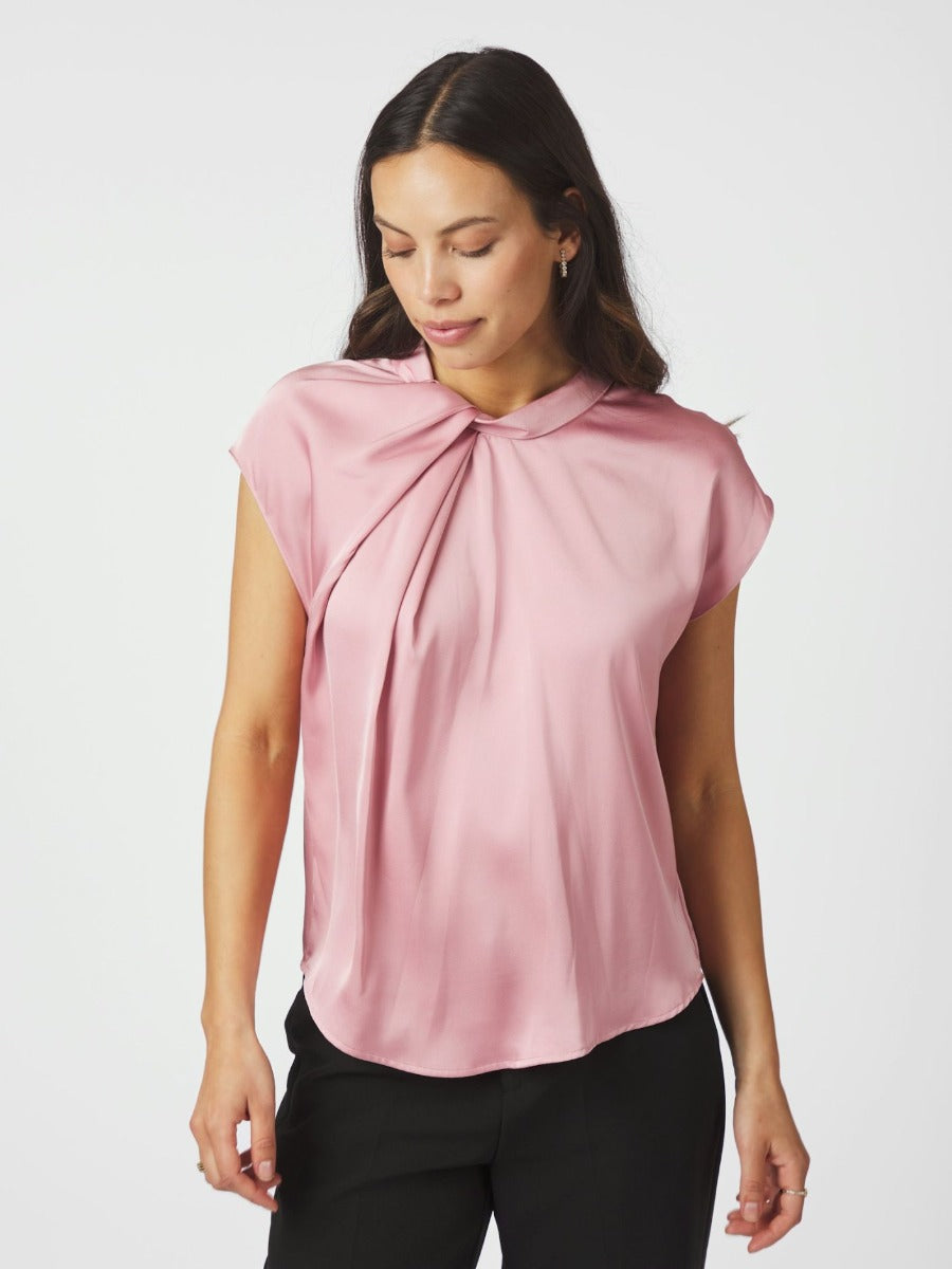 Fleur Drapy Satin Blouse Light Pink
