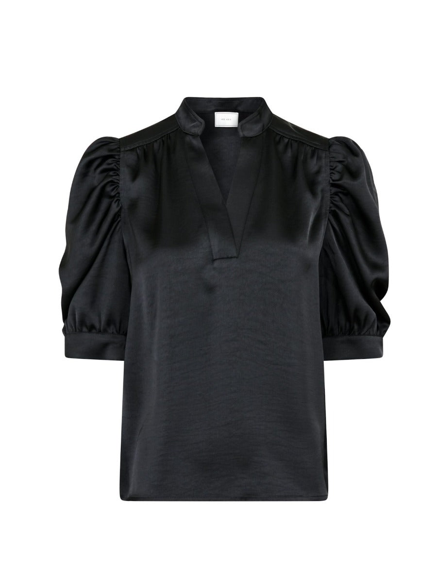 Roella Heavy Sateen Blouse-BLACK