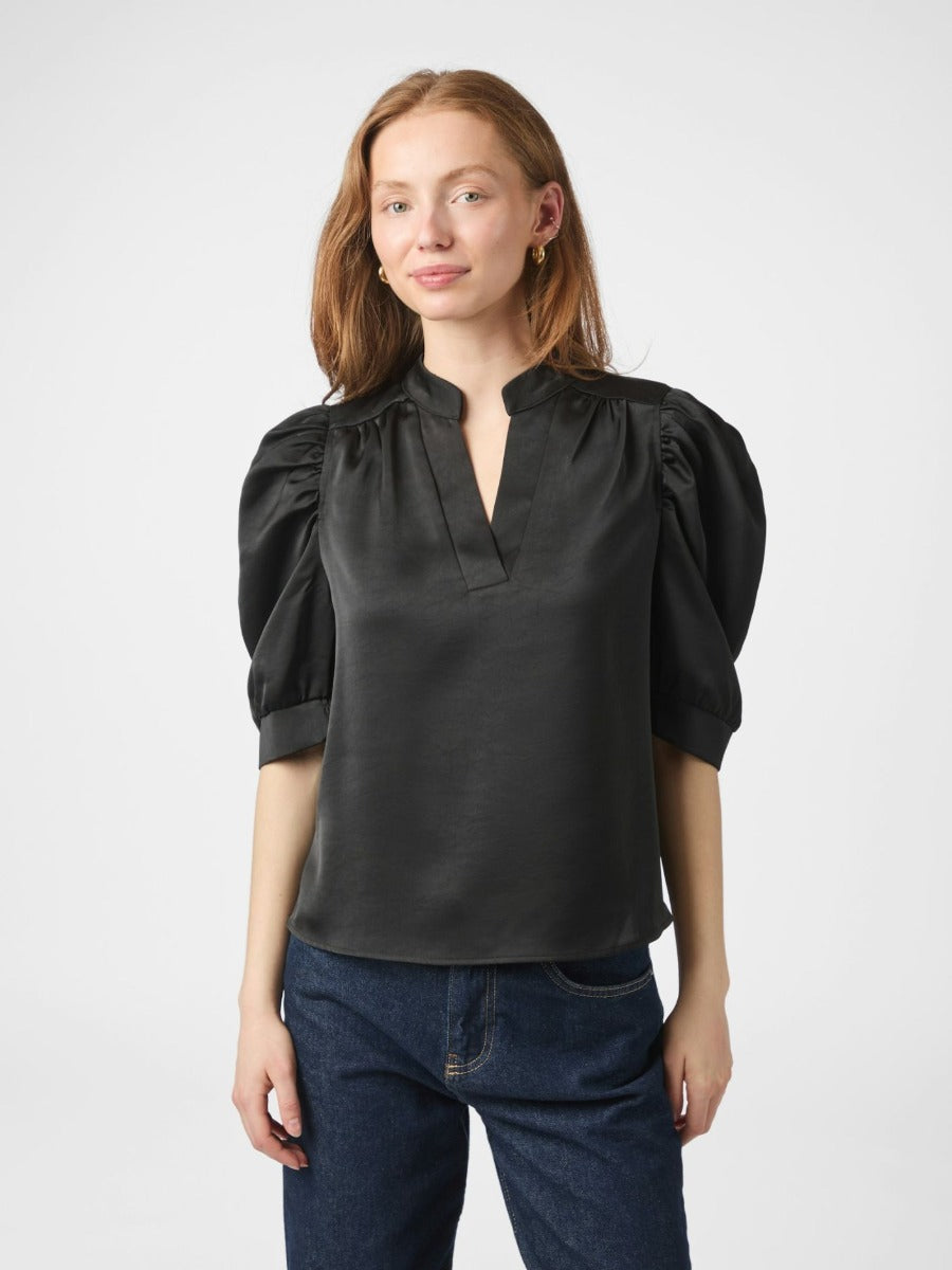 Roella Heavy Sateen Blouse-BLACK
