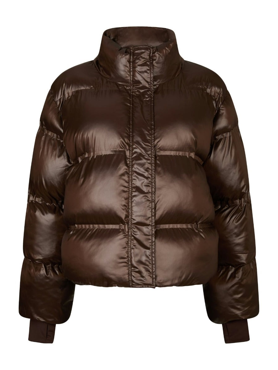 Rhea Shiny Puffer Jacket Dark Brown