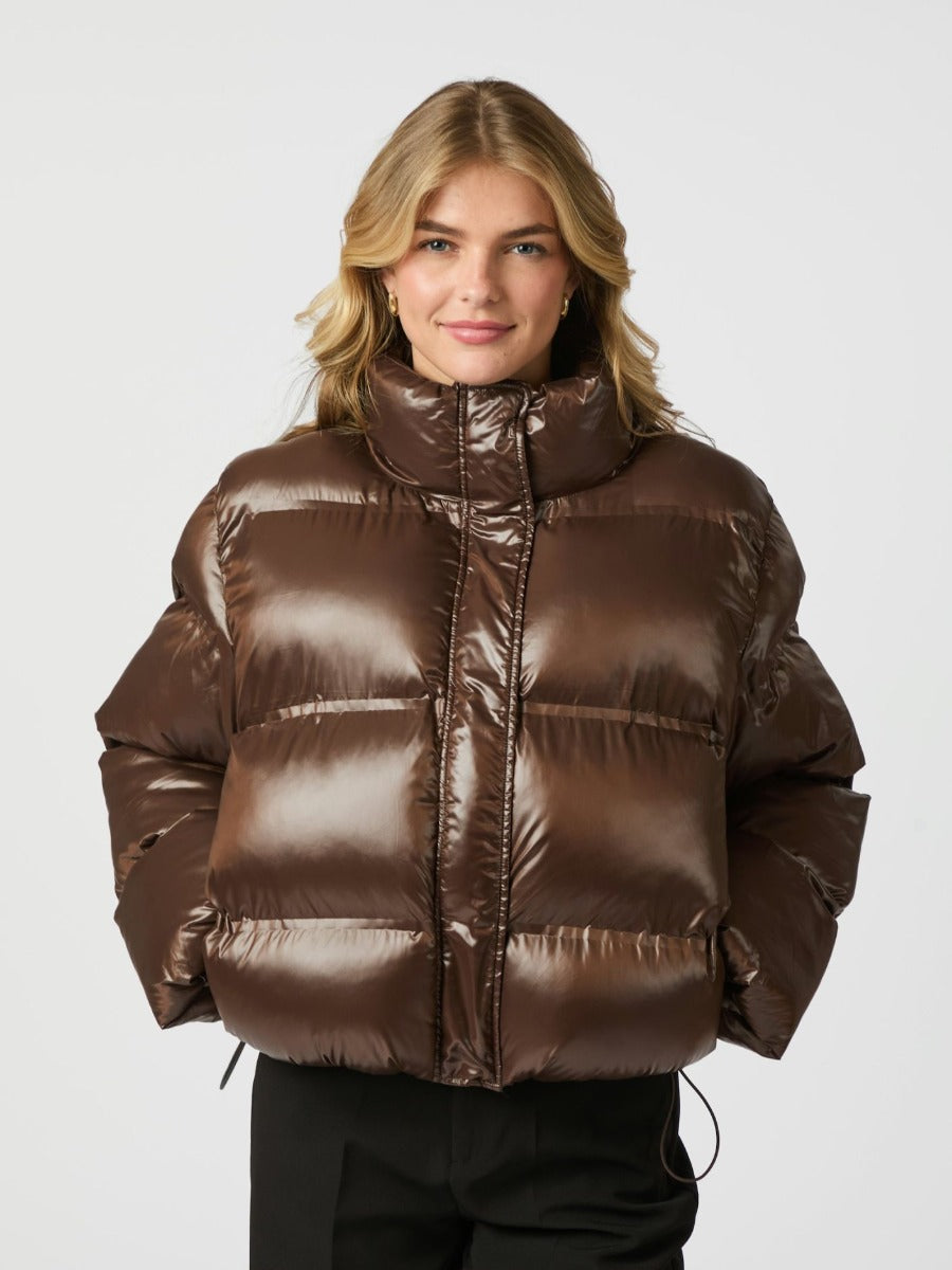 Rhea Shiny Puffer Jacket Dark Brown