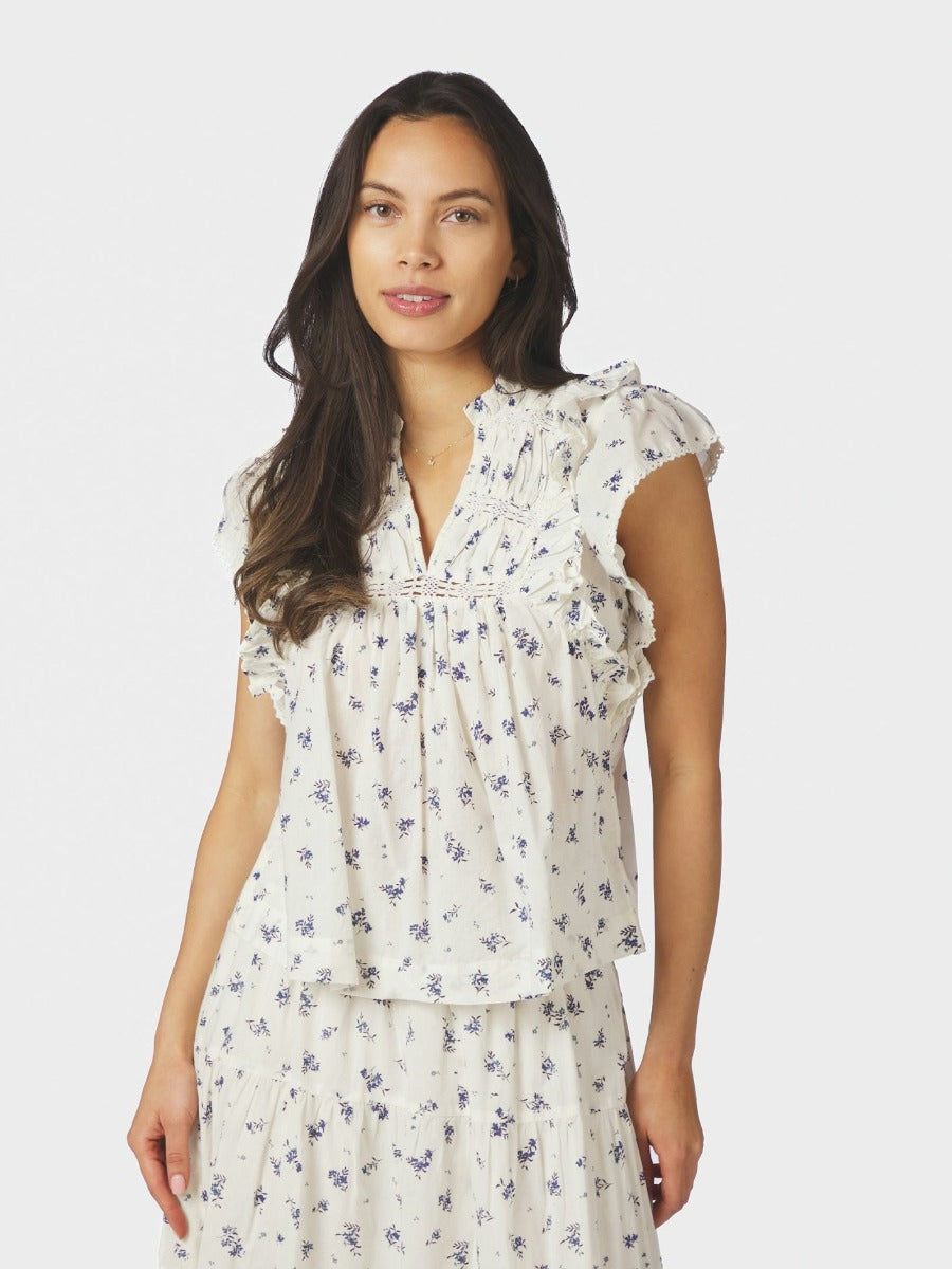 Jayla Small Blossom Top White Blue