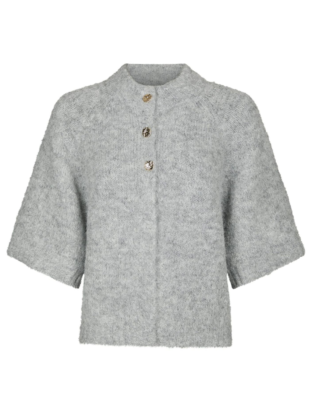 Neo Noir Benuta Fluffy Knit Cardigan Grey Melange
