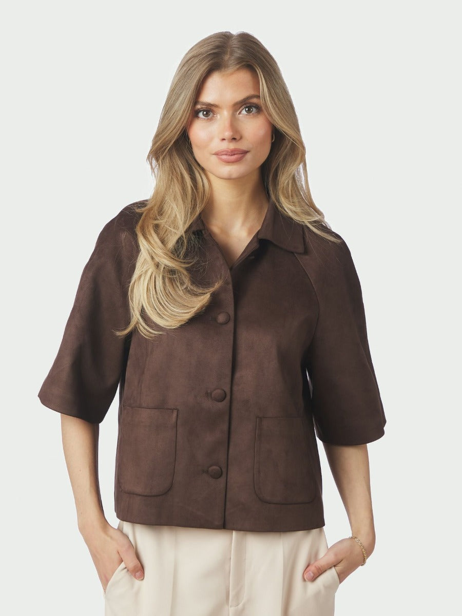 Editta Faux Suede Jacket Dark Brown