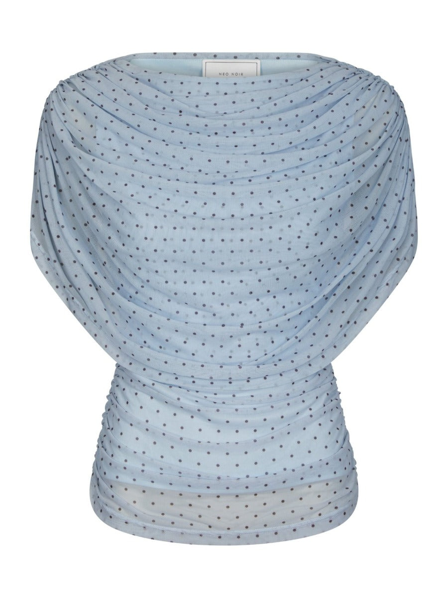 Cottuna Dot Drapy Mesh Top Light Blue