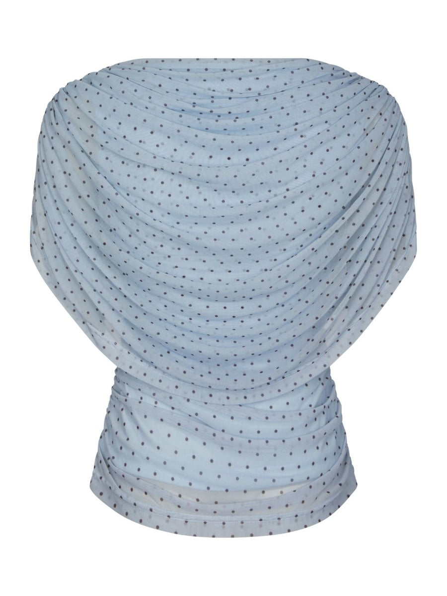 Cottuna Dot Drapy Mesh Top Light Blue