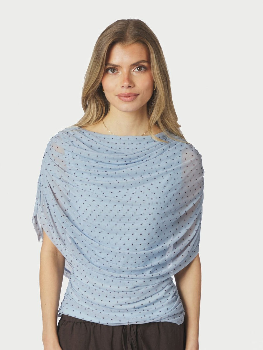 Cottuna Dot Drapy Mesh Top Light Blue