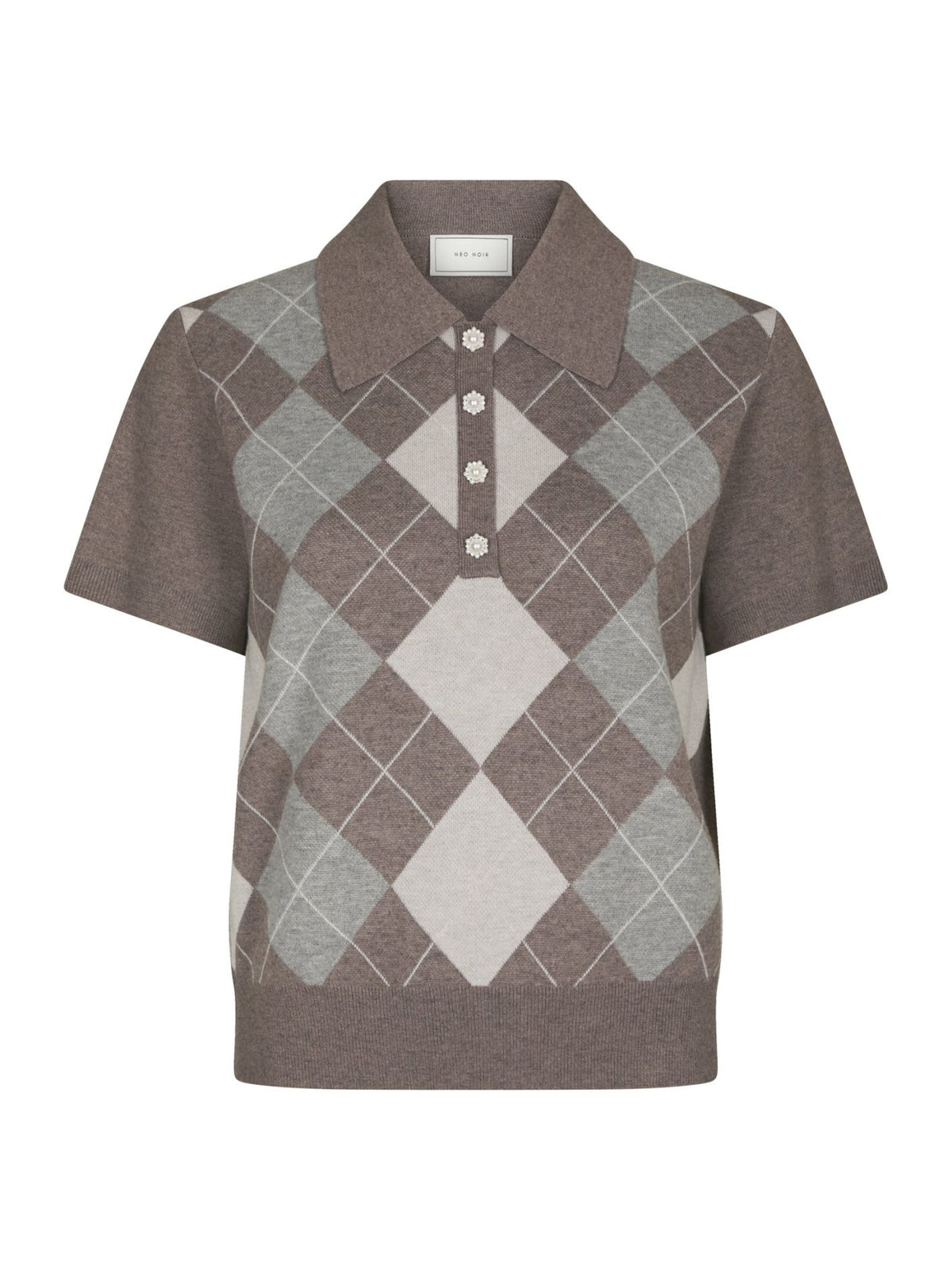 Neo Noir Gia Check Knit Blouse Dark Taupe