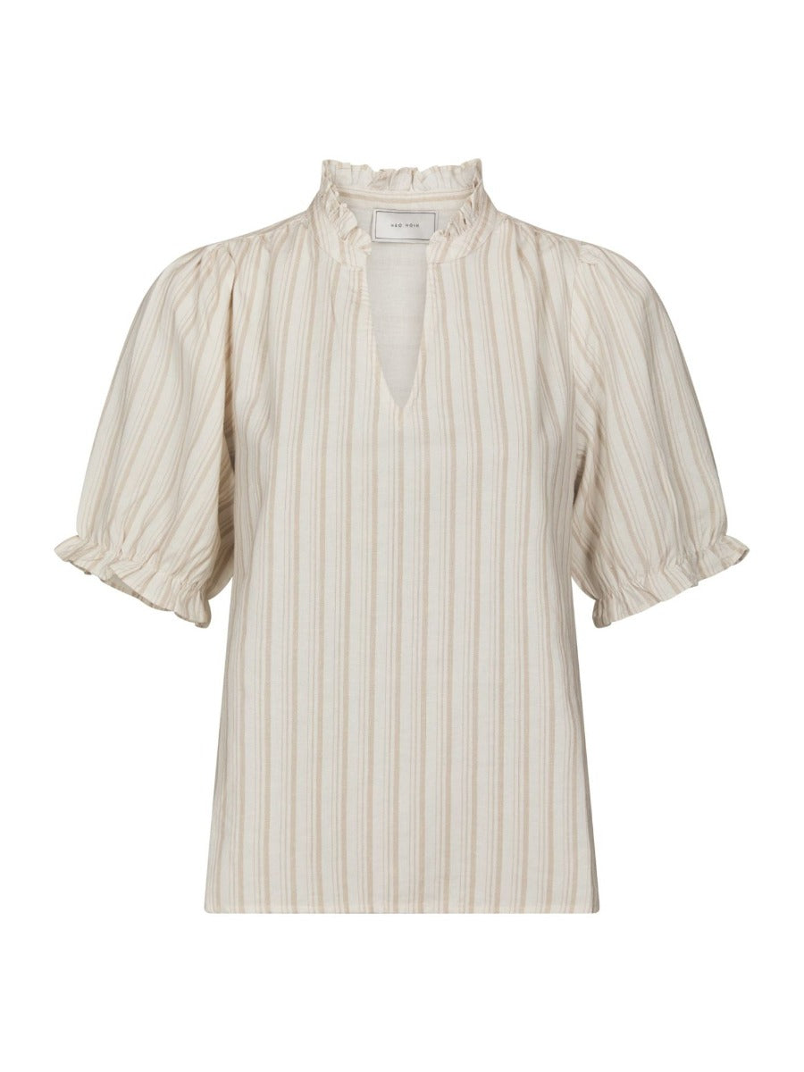Odesa Linen Stripe Blouse Sand