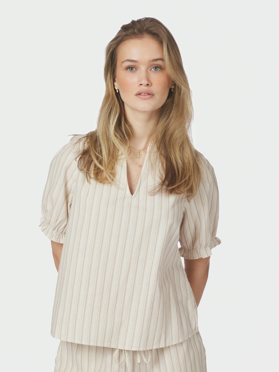 Odesa Linen Stripe Blouse Sand