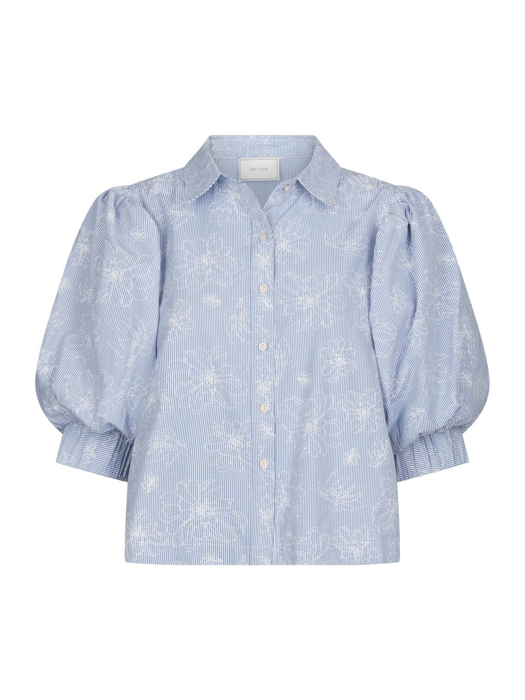 Neo Noir Etta Flower Stripe Shirt Light Blue