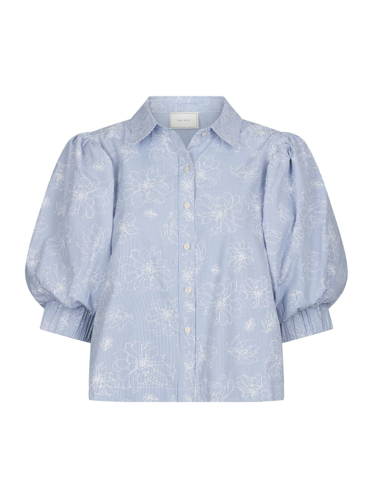 Neo Noir Etta Flower Stripe Shirt Light Blue