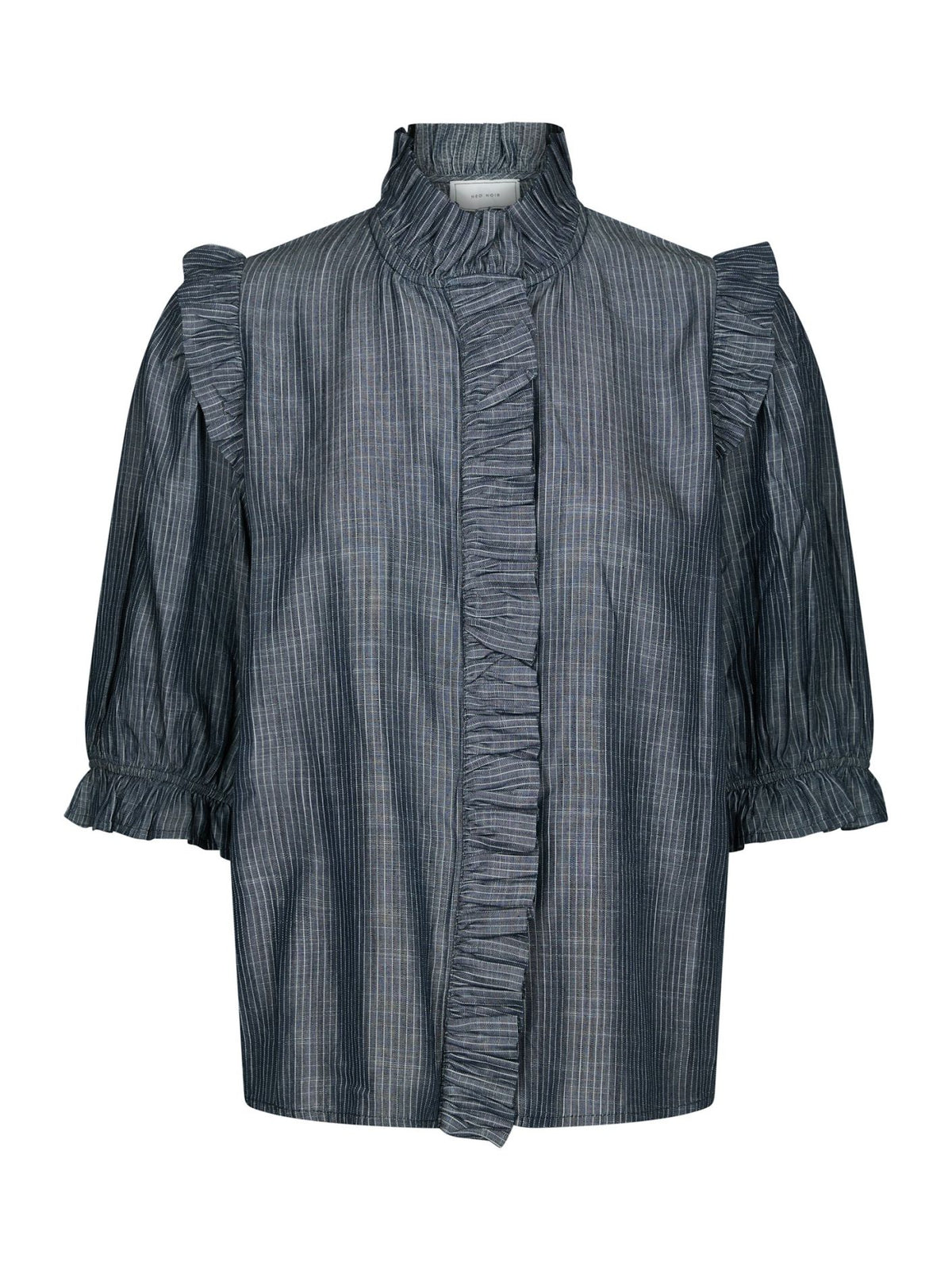 Neo Noir Chacha Chambray Stripe Blouse Dark Blue
