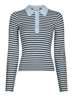 Neo Noir Fannya LS Striped Knit Polo Light Blue