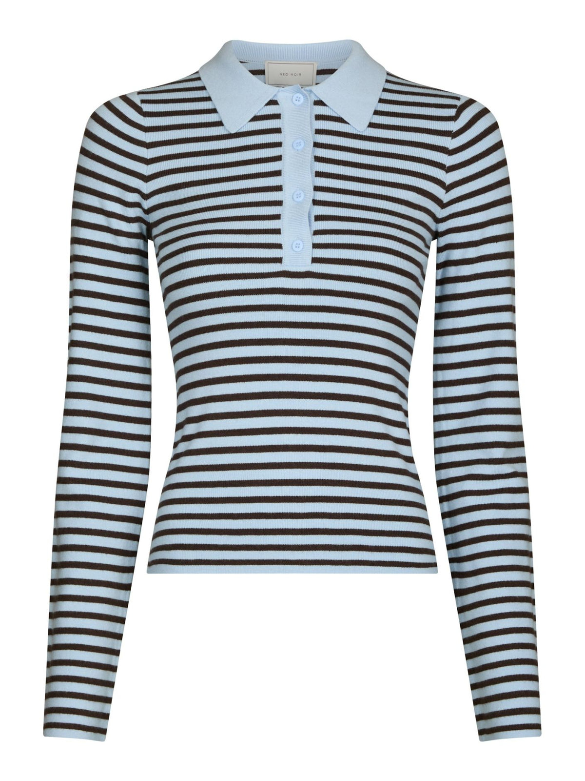 Neo Noir Fannya LS Striped Knit Polo Light Blue
