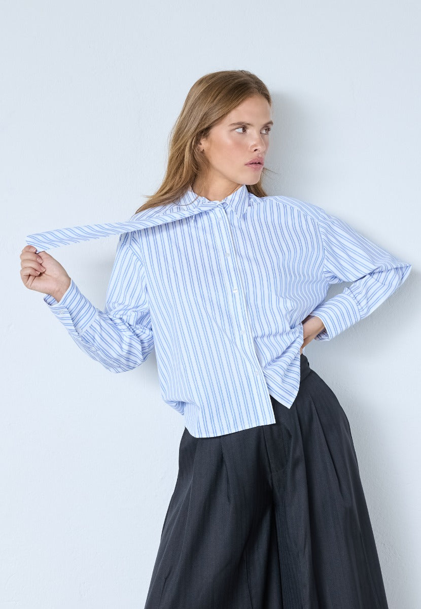Devin Stripe Tie Shirt Blue